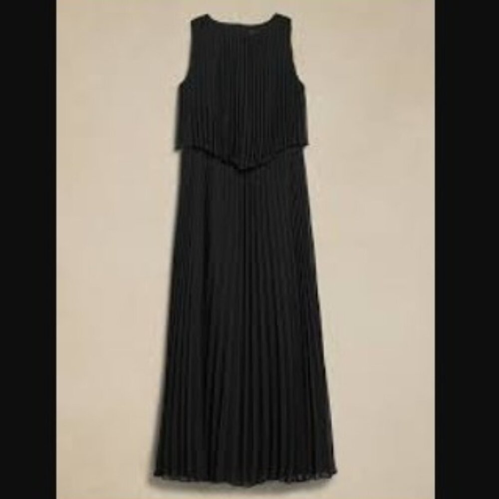NEW Banana Republic sz 14 Black Pleated Chiffon Maxi Dress - Picture 5 of 11
